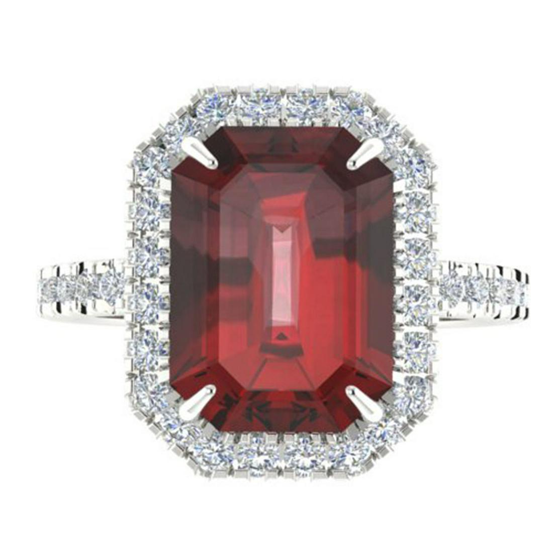 6.03 ctw Garnet And VS/SI Diamond Ring 18K White Gold -: REF-62K2W - SKU:21428 ---- 6.03 ctw Garnet And VS/SI Diamond Ring 18K White Gold Designer Brand Luxury Jewelry, made in the USA Suggested Retail Price: $4,100 Factory offers perfect factory sizing, fo