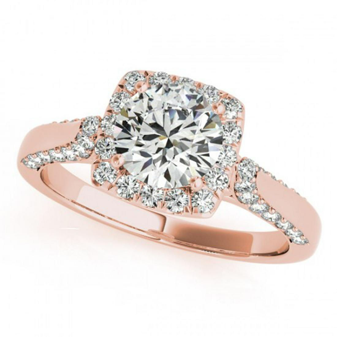 1.35 ctw VS/SI Diamond Solitaire Halo Ring 14K Rose: REF-148N2A - SKU:24097 ---- 1.35 ctw VS/SI Diamond Solitaire Halo Ring 14K Rose Gold Designer Brand Luxury Jewelry, made in the USA Suggested Retail Price: $8,700 Factory offers perfect factory sizing