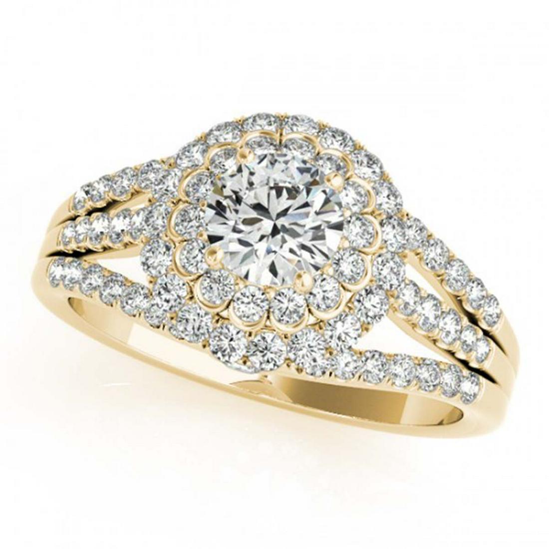 1.25 ctw VS/SI Diamond Solitaire Halo Ring 14K Yellow: REF-98A7V - SKU:24425 ---- 1.25 ctw VS/SI Diamond Solitaire Halo Ring 14K Yellow Gold Designer Brand Luxury Jewelry, made in the USA Suggested Retail Price: $5,800 Factory offers perfect factory sizin