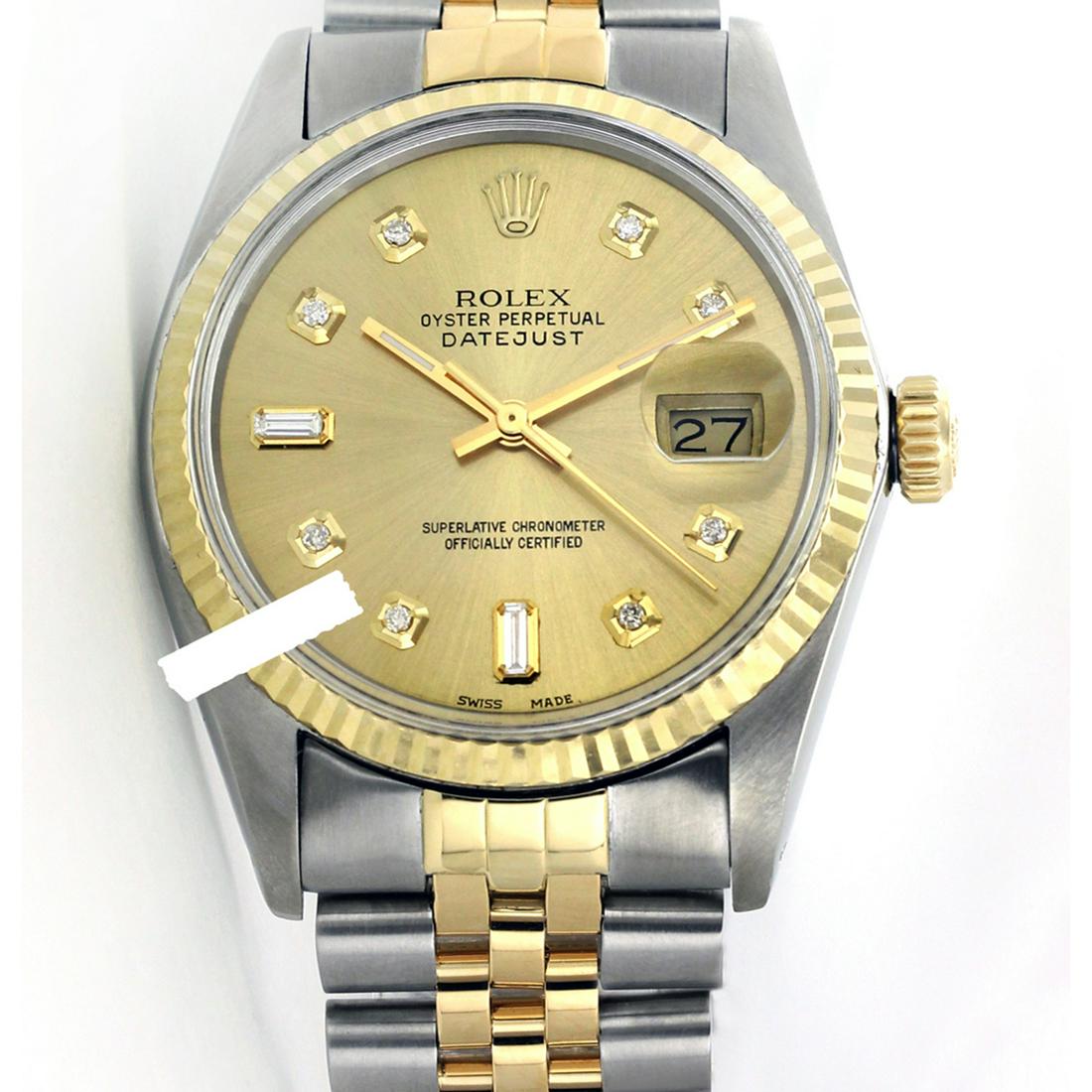 Rolex Ladies Two Tone 14K Gold/SS, Diamond Dial with: REF-339H8W ---- Rolex Ladies Two Tone 14K Gold/ss, Diamond Dial with Fluted Bezel, Sapphire Crystal This watch is in Excellent Condition. Newly serviced & Polished to Factory specifications. Prepetual