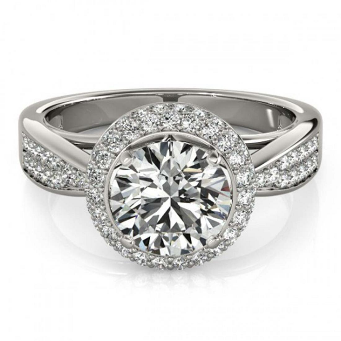 2.15 ctw VS/SI Diamond Solitaire Halo Ring 14K White: REF-504R3K - SKU:24857 ---- 2.15 ctw VS/SI Diamond Solitaire Halo Ring 14K White Gold Designer Brand Luxury Jewelry, made in the USA Suggested Retail Price: $29,600 Factory offers perfect factory sizi