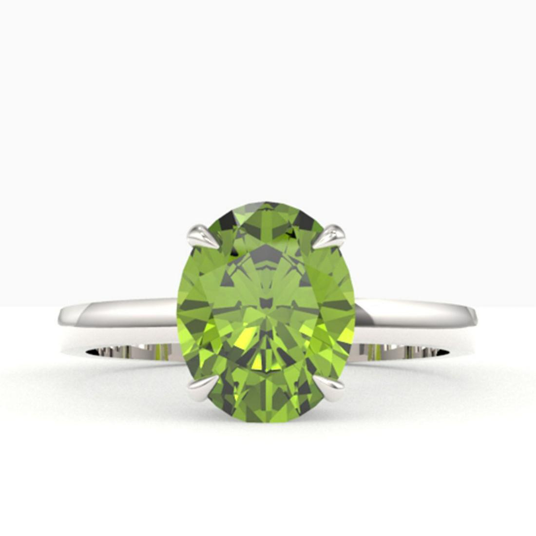 2.75 ctw Peridot Solitaire Ring 18K White Gold -: REF-36H2M - SKU:22073 ---- 2.75 ctw Peridot Solitaire Ring 18K White Gold Designer Brand Luxury Jewelry, made in the USA Suggested Retail Price: $2,600 Factory offers perfect factory sizing, for all r