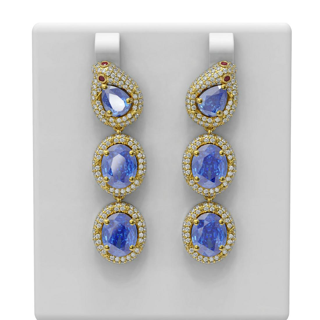 20.5 ctw Tanzanite & Diamond Earrings 18K Yellow Gold -: REF-709F3M - SKU: 53034 ---- 20.5 ctw Tanzanite & Diamond Earrings 18K Yellow Gold Designer Brand Luxury Jewelry, made in the USA Suggested Retail Price: $31,200 Factory offers perfect factory sizing,