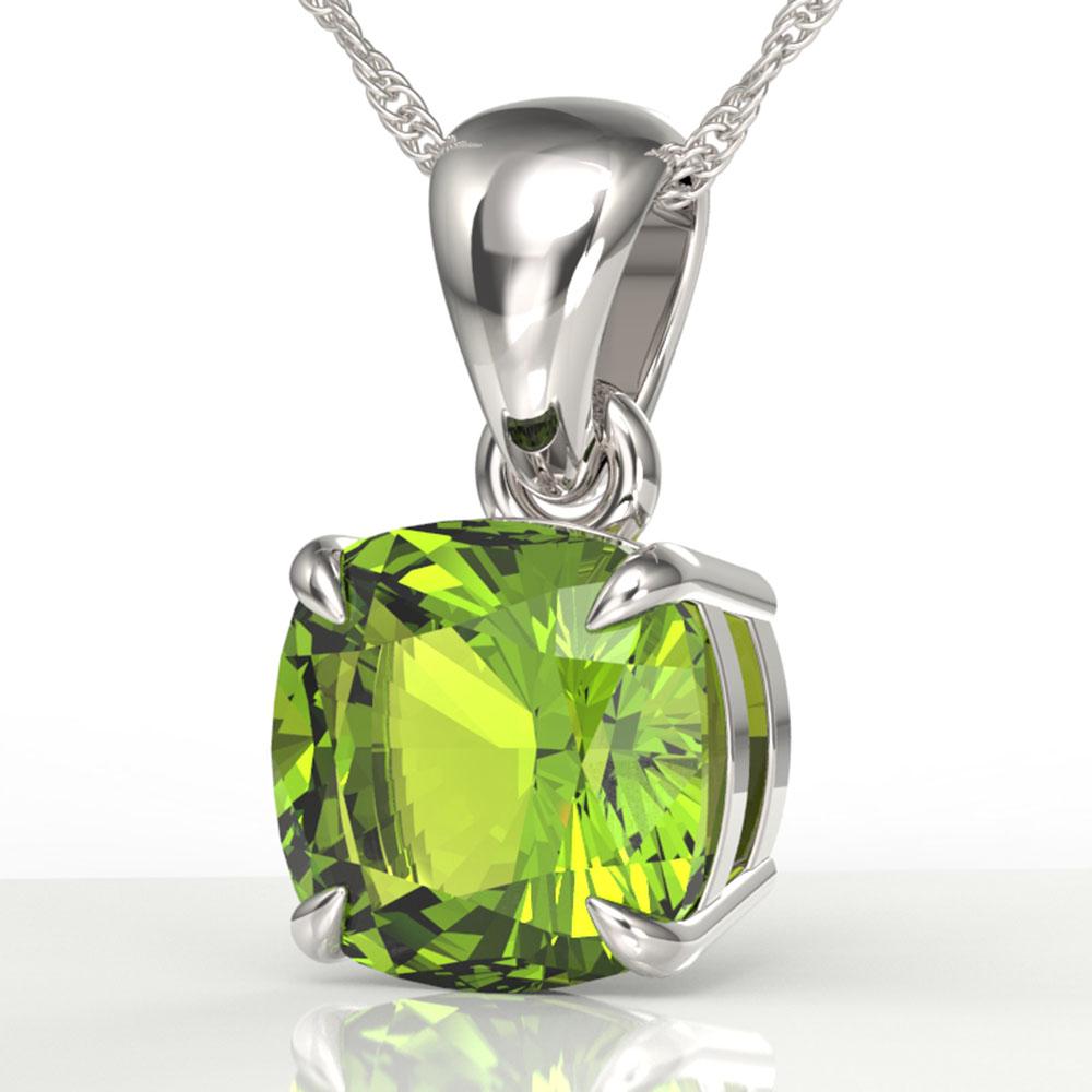 2 ctw Cushion Cut Peridot Designer Solitaire Necklace: REF-21M3G - SKU: 21953 ---- 2 ctw Cushion Cut Peridot Designer Solitaire Necklace 18k White Gold Designer Brand Luxury Jewelry, made in the USA Suggested Retail Price: $2,000 Factory offers perfect fa