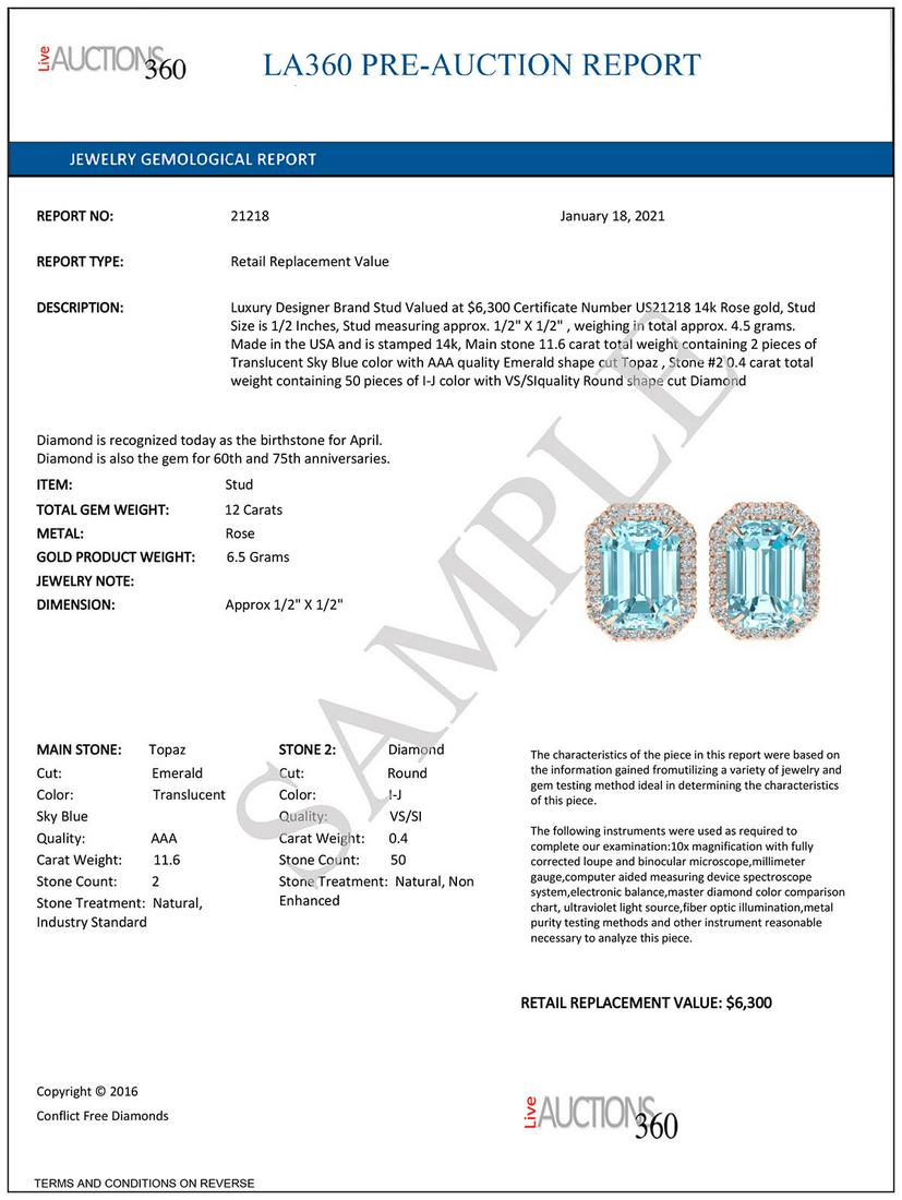 4 ctw Morganite Designer Stud Earrings 14k Rose Gold -: REF-40G4W - SKU: 21831 ---- 4 ctw Morganite Designer Stud Earrings 14k Rose Gold Designer Brand Luxury Jewelry, made in the USA Suggested Retail Price: $3,450 Factory offers perfect factory sizing, fo