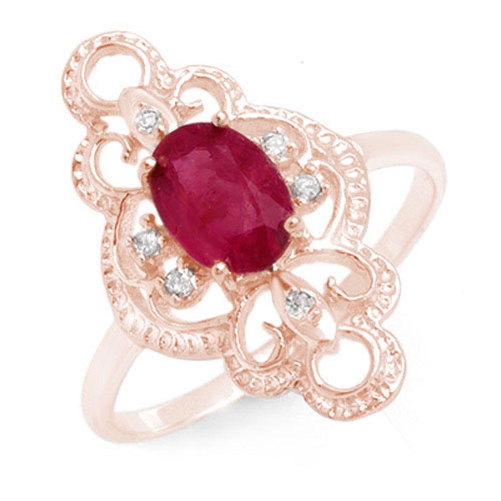 1.35 ctw Ruby & Diamond Ring 10k Rose Gold - REF-19F3M: REF-19F3M - SKU: 12487 ---- 1.35 ctw Ruby & Diamond Ring 10k Rose Gold Designer Brand Luxury Jewelry, made in the USA Suggested Retail Price: $1,700 Factory offers perfect factory sizing, for all ring