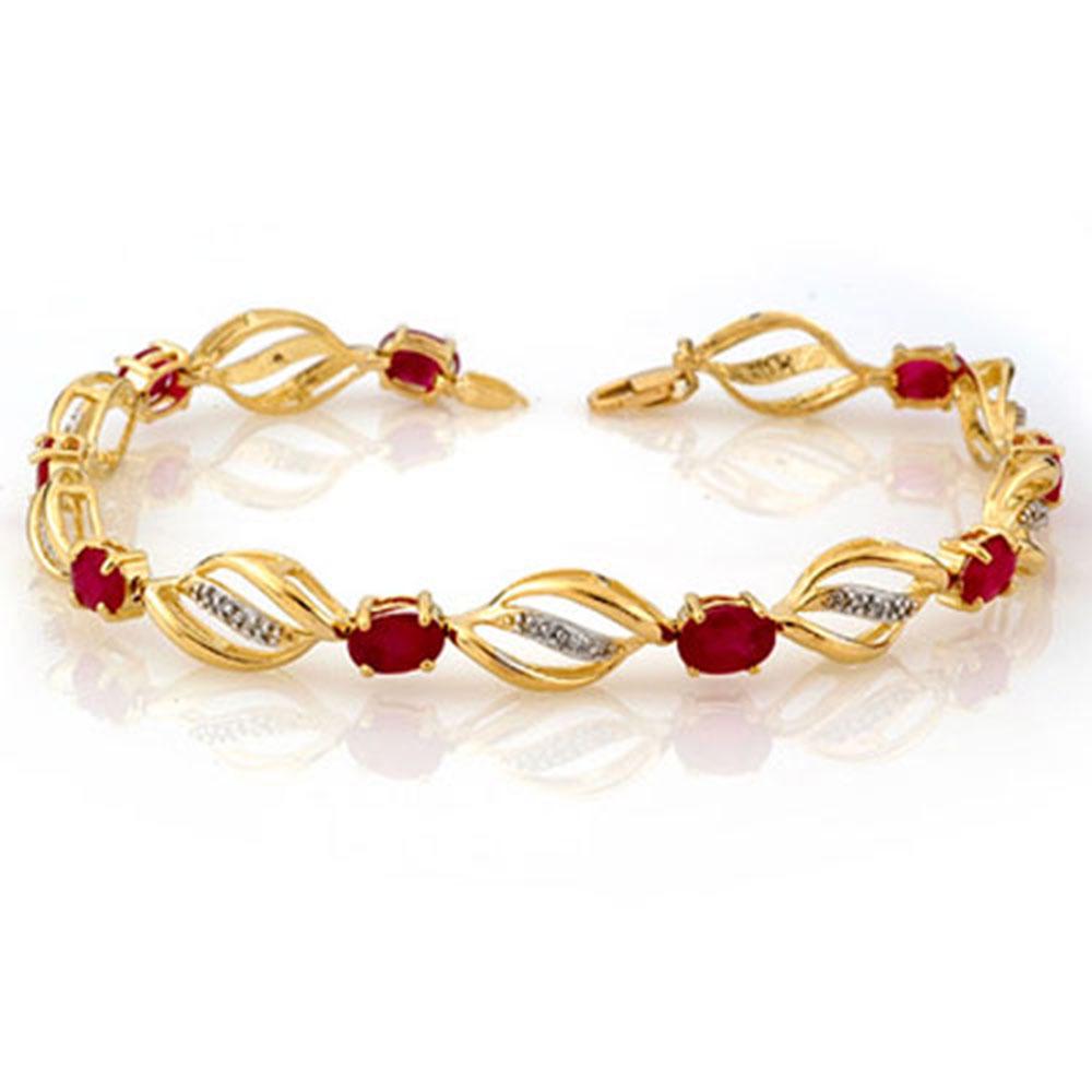 5.10 ctw Ruby & Diamond Bracelet 10k Yellow Gold -: REF-55F2M - SKU: 10661 ---- 5.10 ctw Ruby & Diamond Bracelet 10k Yellow Gold Designer Brand Luxury Jewelry, made in the USA Suggested Retail Price: $5,050 Factory offers perfect factory sizing, for al