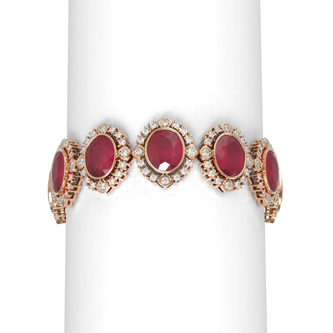 50.03 ctw Ruby & Diamond Bracelet 18K Rose Gold -: REF-807R6K - SKU: 52175 ---- 50.03 ctw Ruby & Diamond Bracelet 18K Rose Gold Designer Brand Luxury Jewelry, made in the USA Suggested Retail Price: $33,750 Factory offers perfect factory sizing, for a