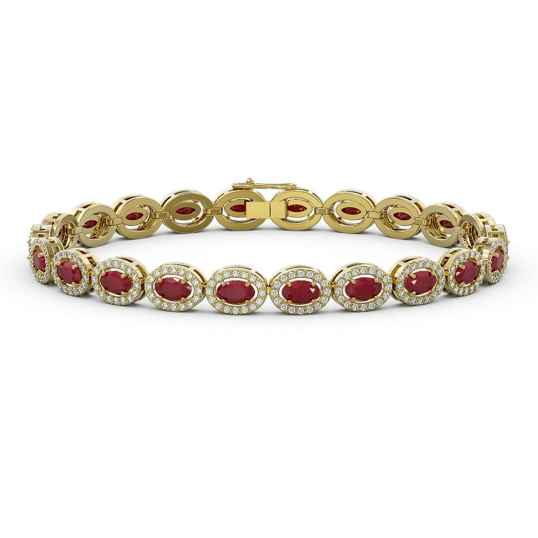 11.58 ctw Ruby & Diamond Micro Pave Halo Bracelet 10k: REF-263Y6X - SKU: 40354 ---- 11.58 ctw Ruby & Diamond Micro Pave Halo Bracelet 10k Yellow Gold Designer Brand Luxury Jewelry, made in the USA Suggested Retail Price: $14,500 Factory offers perfect fac