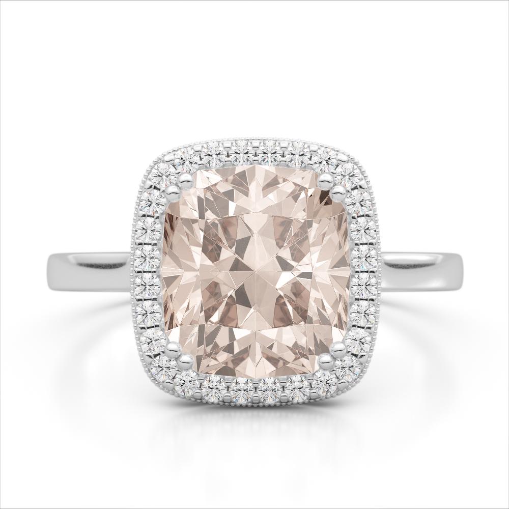 3 ctw Morganite & Micro Pave VS/SI Diamond Halo Ring: REF-55N8F - SKU: 22846 ---- 3 ctw Morganite & Micro Pave VS/SI Diamond Halo Ring 18k White Gold Designer Brand Luxury Jewelry, made in the USA Suggested Retail Price: $4,750 Factory offers perfect fac