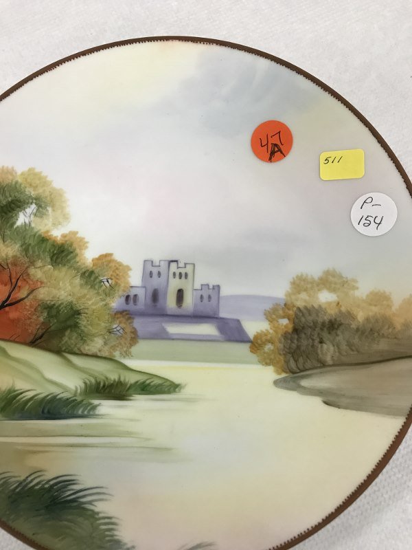 Nippon Scenic Plate w castle Green M in Wreath: Nippon Scenic Plate w castle Green M in Wreath 9"