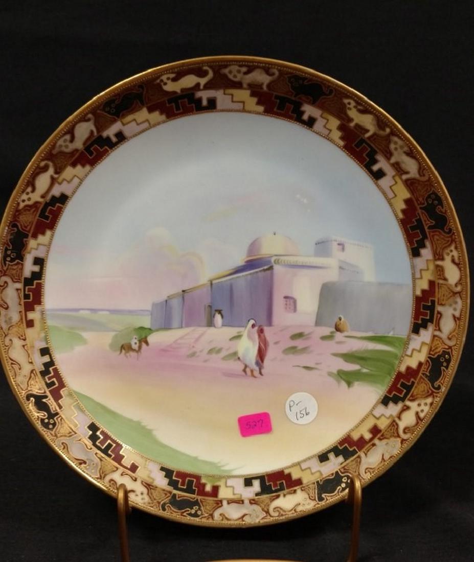 Plaque Green Mark w Wreath Nippon Dessert Scene w: Plaque Green Mark w Wreath Nippon Dessert Scene w intricate Border 10 1/2" Diameter