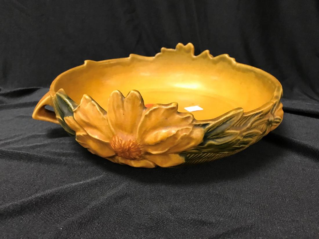 Roseville Bowl w Peony Yellow Console 2 handled 88