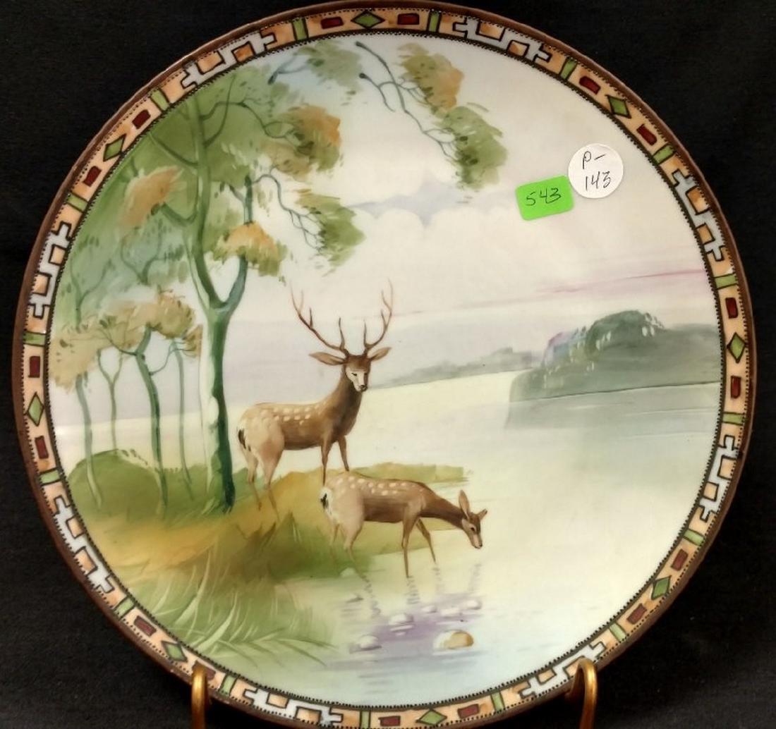 Plaque Green M in Wreath Nippon Buck and Doe near Lake (1 of 4)