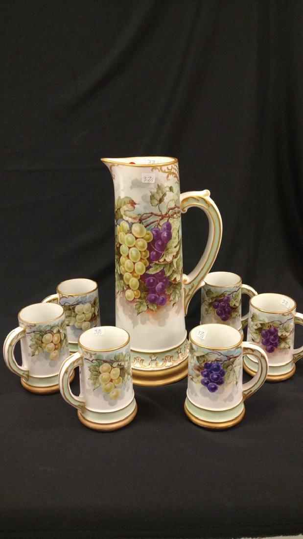Limoges Tankard T&V w 6 handled mugs all with grape (1 of 3)