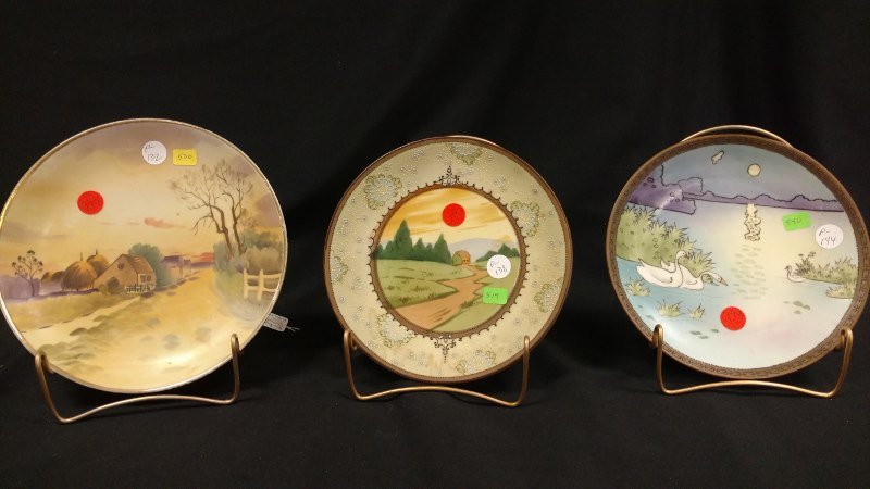 Plaque Green Mark M in Wreath Nippon Cottage Scene , (1 of 5)