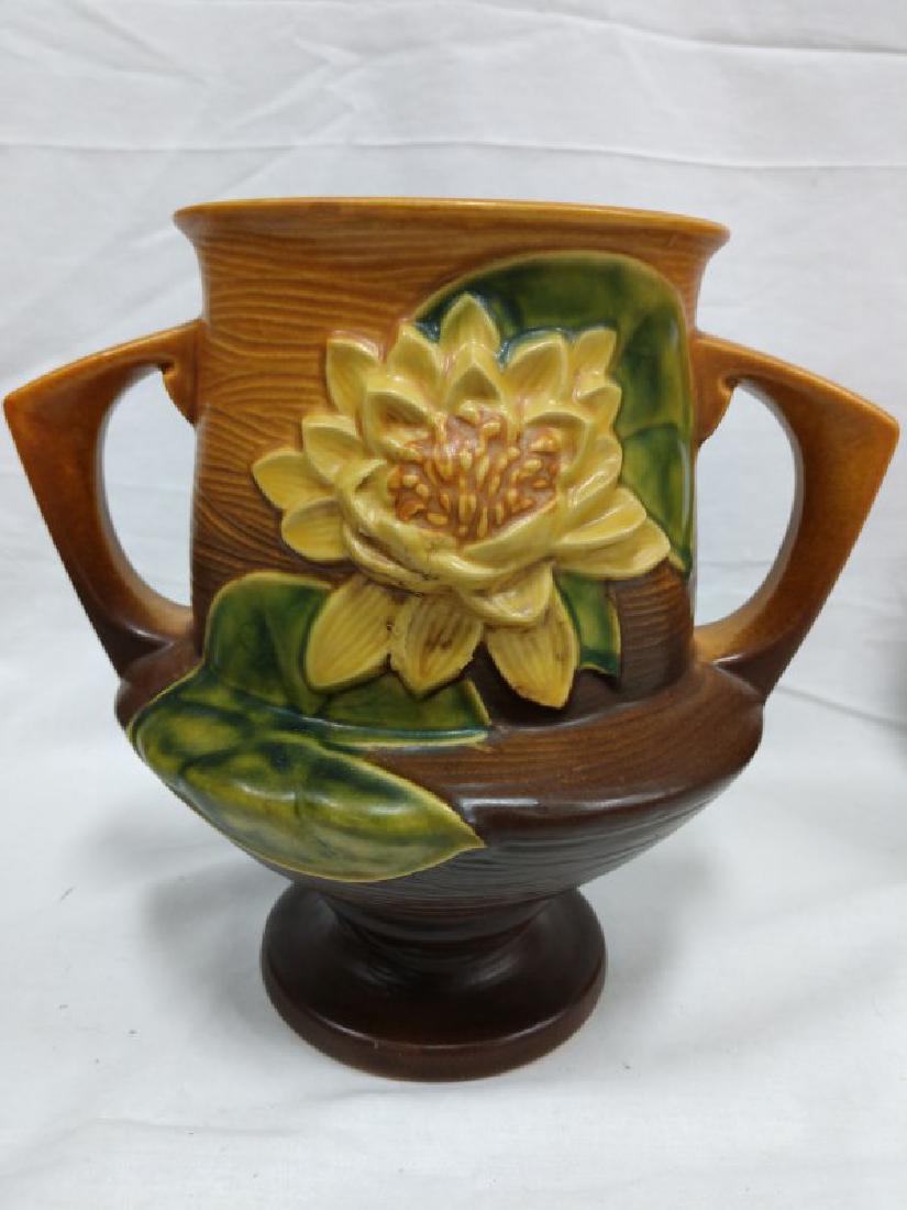 Roseville Water Lilly Vase: Trophy Vase #175-8", 5"open 8 1/2"H, 8 1/2" handle to handle