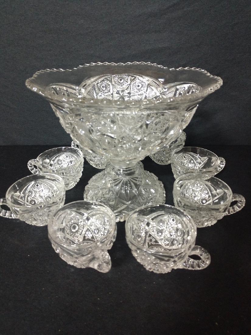 Punch Bowl on stand w 8 cups: EPG Punch Bowl 10 1/2"W x 4 3/8"H, 4"Base, 8 cups 2 3/8"H x 3 1/4"W