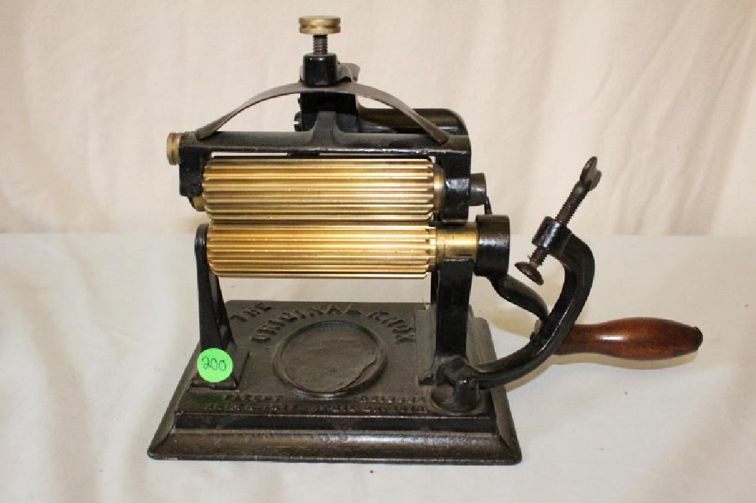 Iron - the Original Knox Fluter: Table Mount Hand Cranked Fluter (The Original Knox) Pat'd 1877. Brass Fluters. 12" L X 6 1/4" W X 8 1/4" H.
