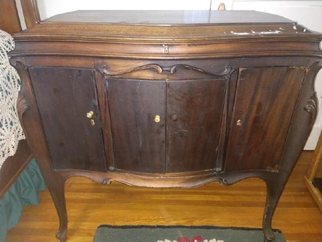 Victrola: Wurlitzer Brand Victrola, Plays. Some Paint On Lid; 53" W X 37 1/4" H X 23 1/2" D