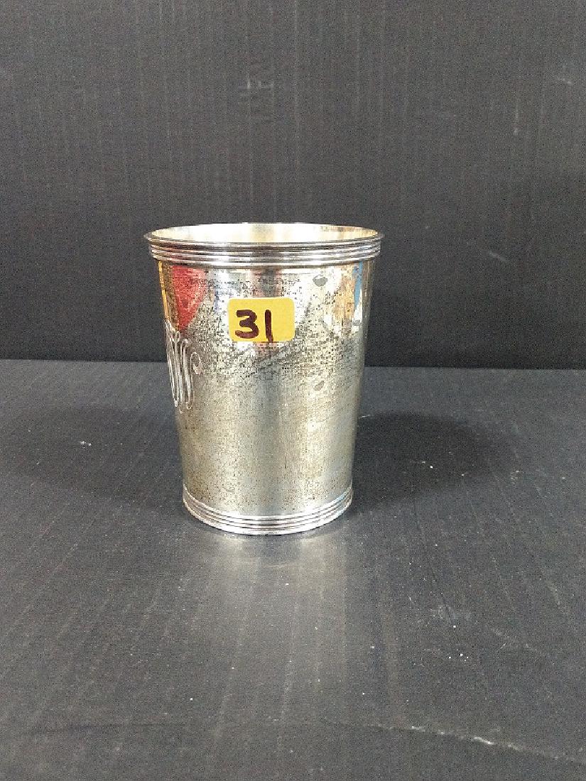 Sterling Silver - Mint Julep Cup: Sterling 2759, engraved on front DJW, engraved on bottom From Sara, David & Dadd 1942 . Ding on side. Cup design includes 4 Ribs at top and bottom rims . 3 5/8"H x 2 15/16"W x 2 3/8"base; Approximate 