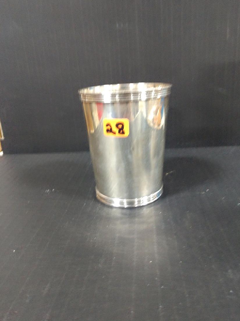 Sterling Silver - Mint Julep Cup: Sterling 2759, engraved on front DJW ; Shows inside dents. Cup design includes 4 Ribs at top and bottom rims. 3 5/8"H x 2 15/16"W x 2 3/8"base; Approximate Weight 3.645 troy ounce