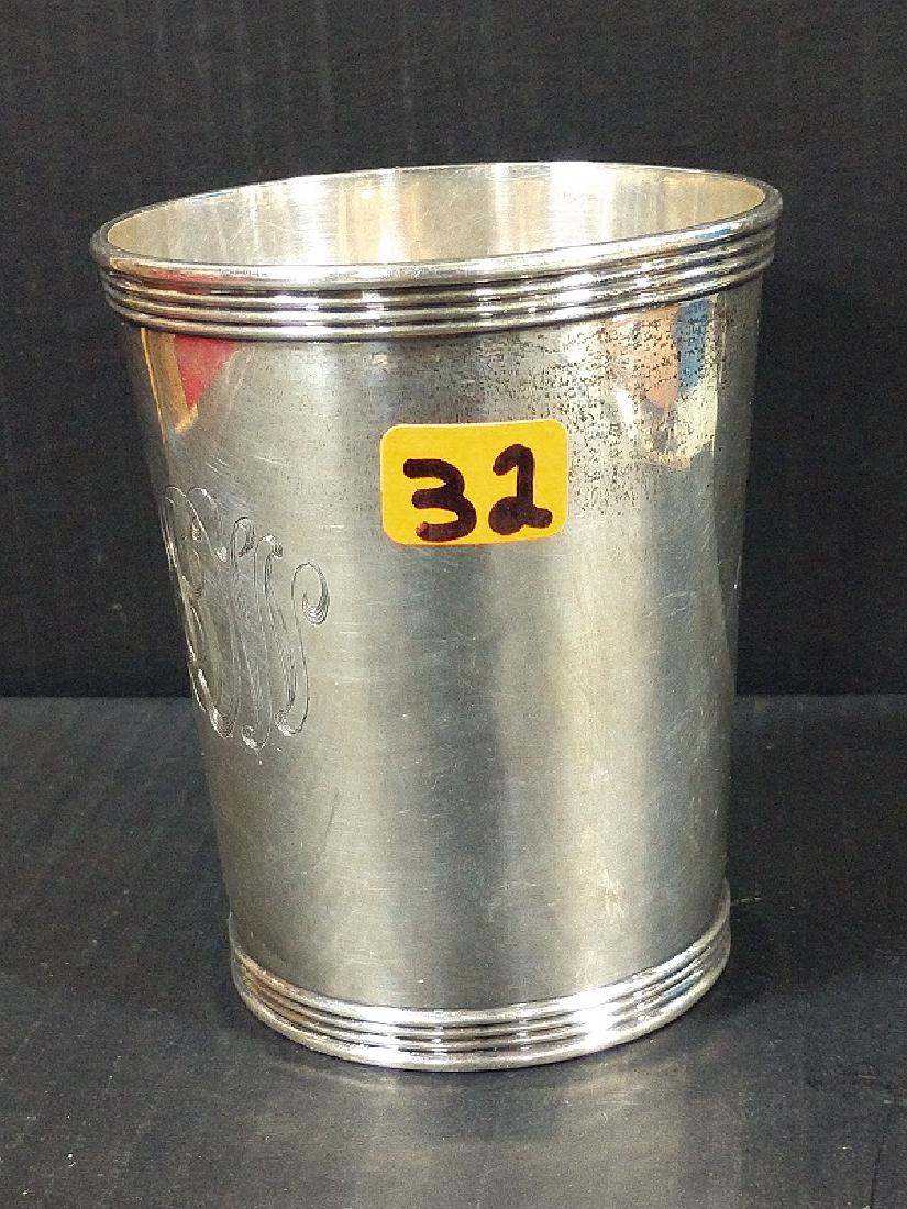 Sterling Silver - Mint Julep Cup: Sterling 2759, Caskey Jewelry Co. Engraved on front DJW, engraved on bottom From Dr. & Mrs. Harry Blanton 1919 . Several dings on sides. Cup design includes 4 Ribs at top and bottom rims . 3 5/8"H x 2