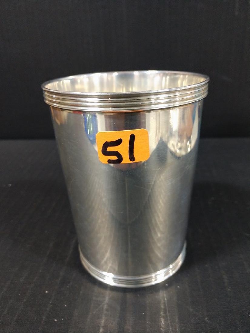 Sterling Silver Mint Julep Cup: Sterling 3759S Cup design has 4 ribs. 3 3/4"H x 2 7/8" x 2 3/8" base; Approx. weight 4.445 troy ounce