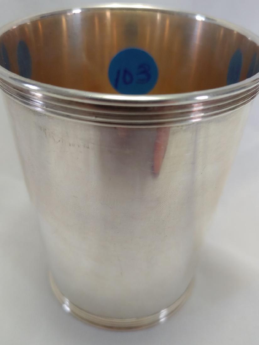 Sterling Silver - Mint Julep Cup: Engraved on bottom Mamaw 1952 . 4 Ribs top and bottom. Approximate Weight 139.5 grams.