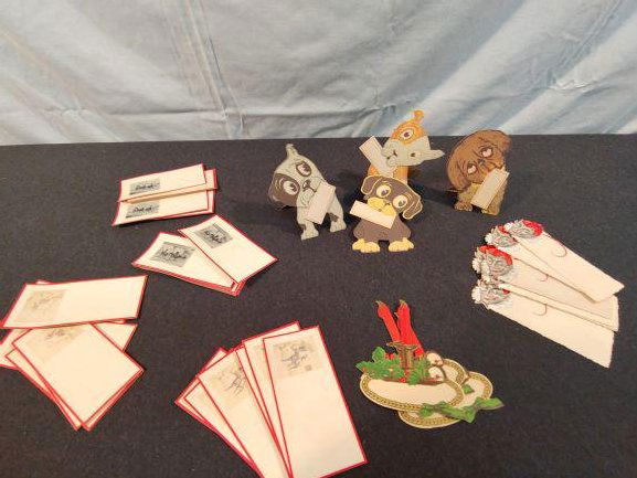 Ephemera - Vintage Place Setting Cards: Burlington Arcade Place Cards (24) Equine themed of four different designs (9) Devil design by Burlington Arcade; (3) Red Candles (4) Dogs with Tilting Heads, Tally info on backside