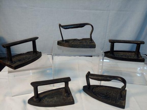 Iron - Grouping of Irons (5): 5 French Laundry Stove Irons. Gendarme #5