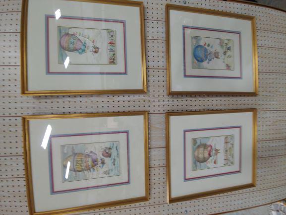 Framed Art - Hot Air Balloons (4): Framed and Matted Prints of early Hot Air Balloons. Very Colorful. Artist - Franco Reinaldo.