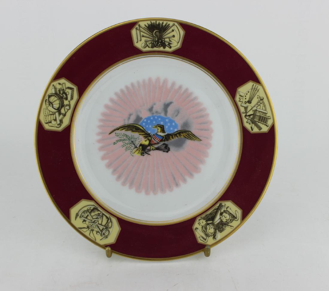 A WHITE HOUSE DESSERT COLLECTION PLATE: A white house dessert collection plate. The dessert plate has been authentically re-created from the White House china pattern used during the administration of JAMES MONROR, Fifth President of The Un