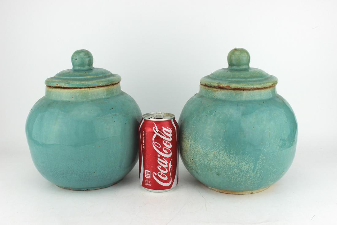 PAIR OF CHINESE GREEN GLAZED CELADON LIDDED JARS (1 of 10)