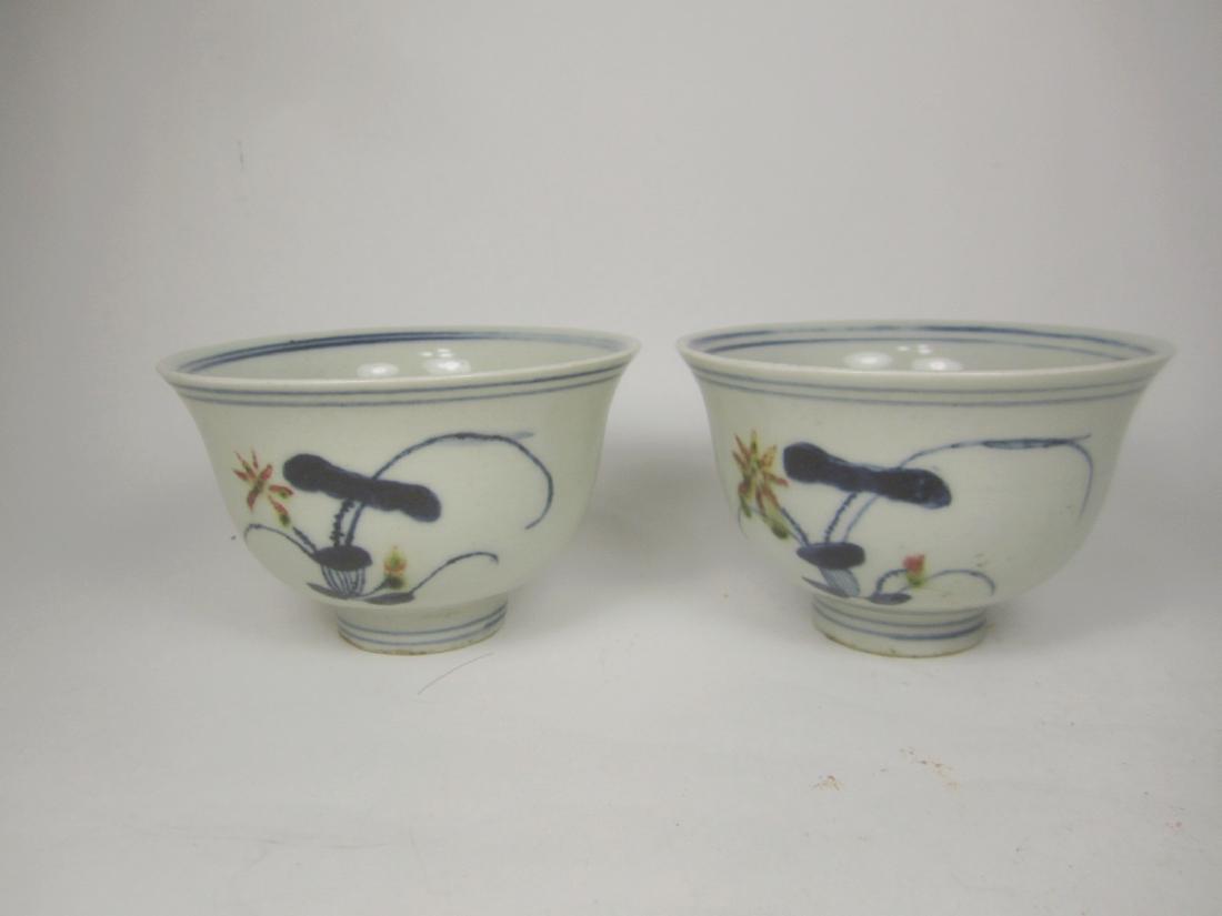 PAIR OF CHINESE B/W UNDERGLAZED RED CUP (1 of 9)