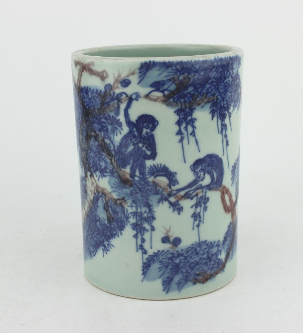 CHINESE RED UNDER-GLAZED B/W BRUSH POT (1 of 7)