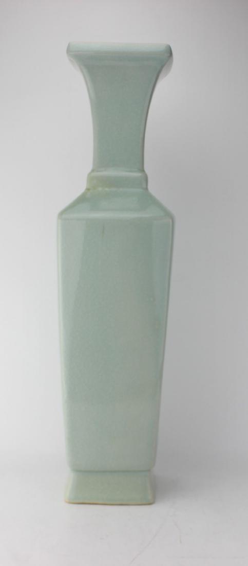 LARGE CHINESE CELADON SQUARE VASE: Size: 24.5" in height. In good condition.