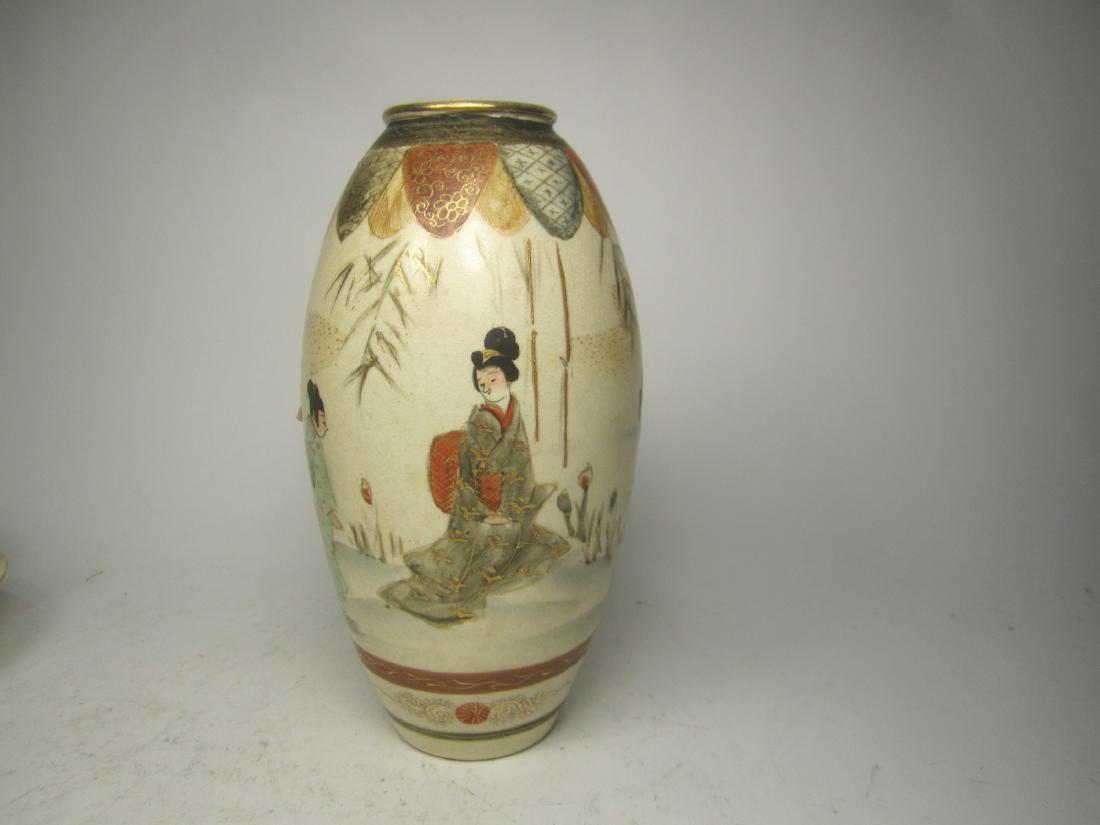 JAPANESE EDO PERIOD SATSUMA GEISHA VASE: 6"H. Age appropriate wear.