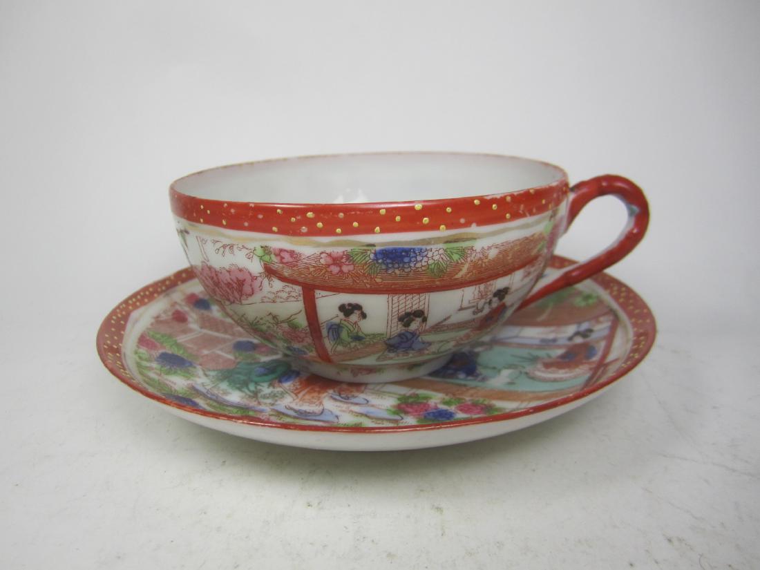 A JAPANESE EGG SHELL IMARI TEA SET: Cup measures 2"H X 4.5"D, saucer measures 5.5"D.