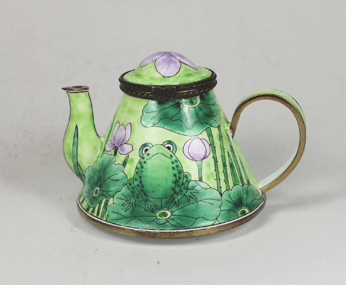 KELVIN CHEN ENAMEL TEAPOT, NO. 264: With Certificate of Authenticity. 1.75"H.
