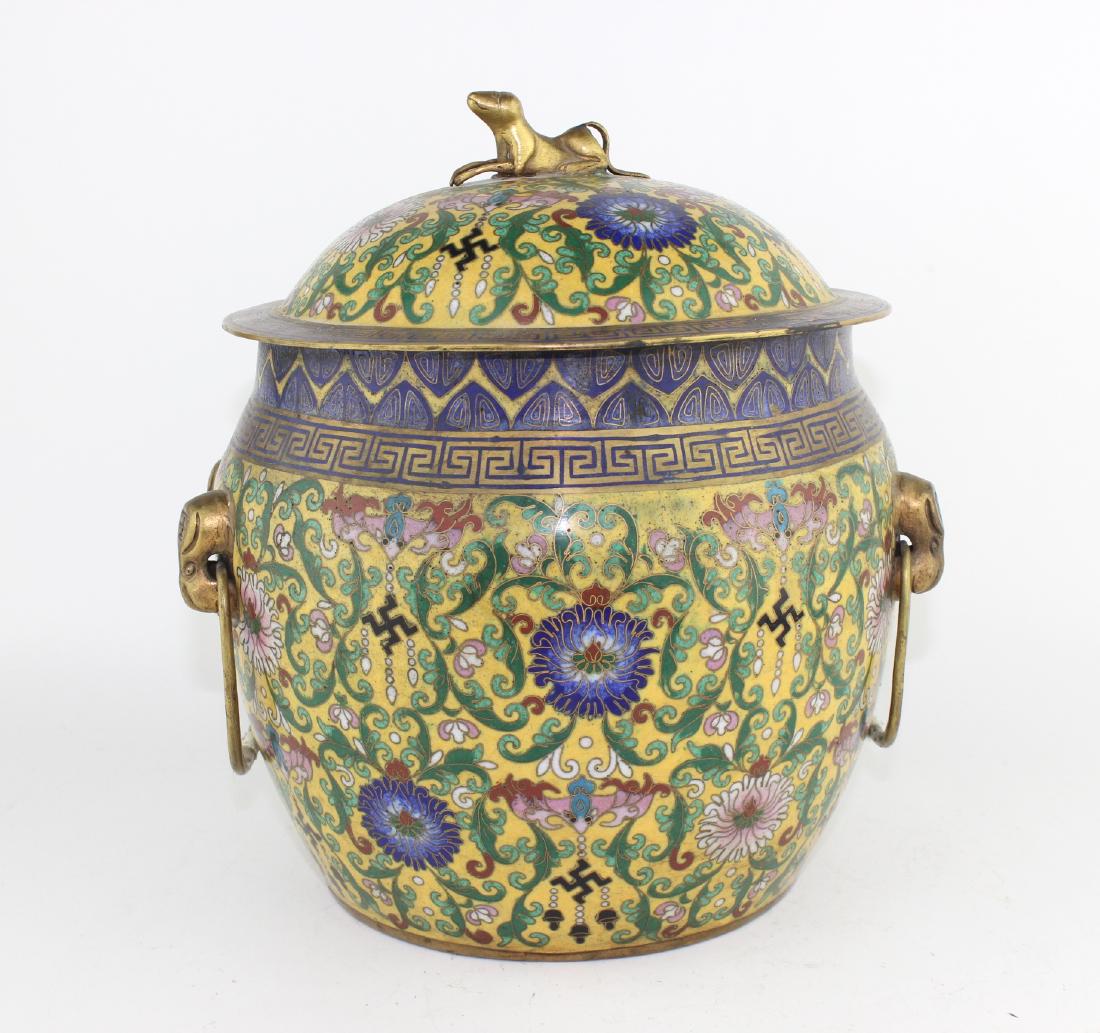 CHINESE CLOISONNE  COVERED JAR W HANDLES (1 of 8)