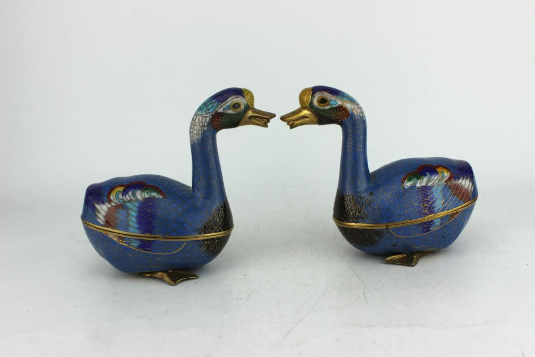 PAIR OF CHINESE CLOISONNE DUCKS (1 of 10)