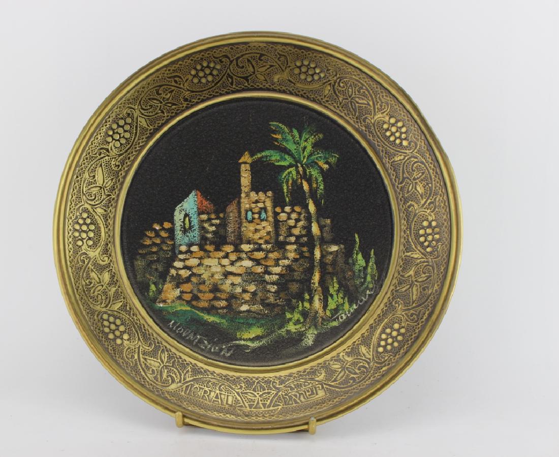 SIGNED MIDDLE EAST BRASS ART PLATTER (1 of 5)