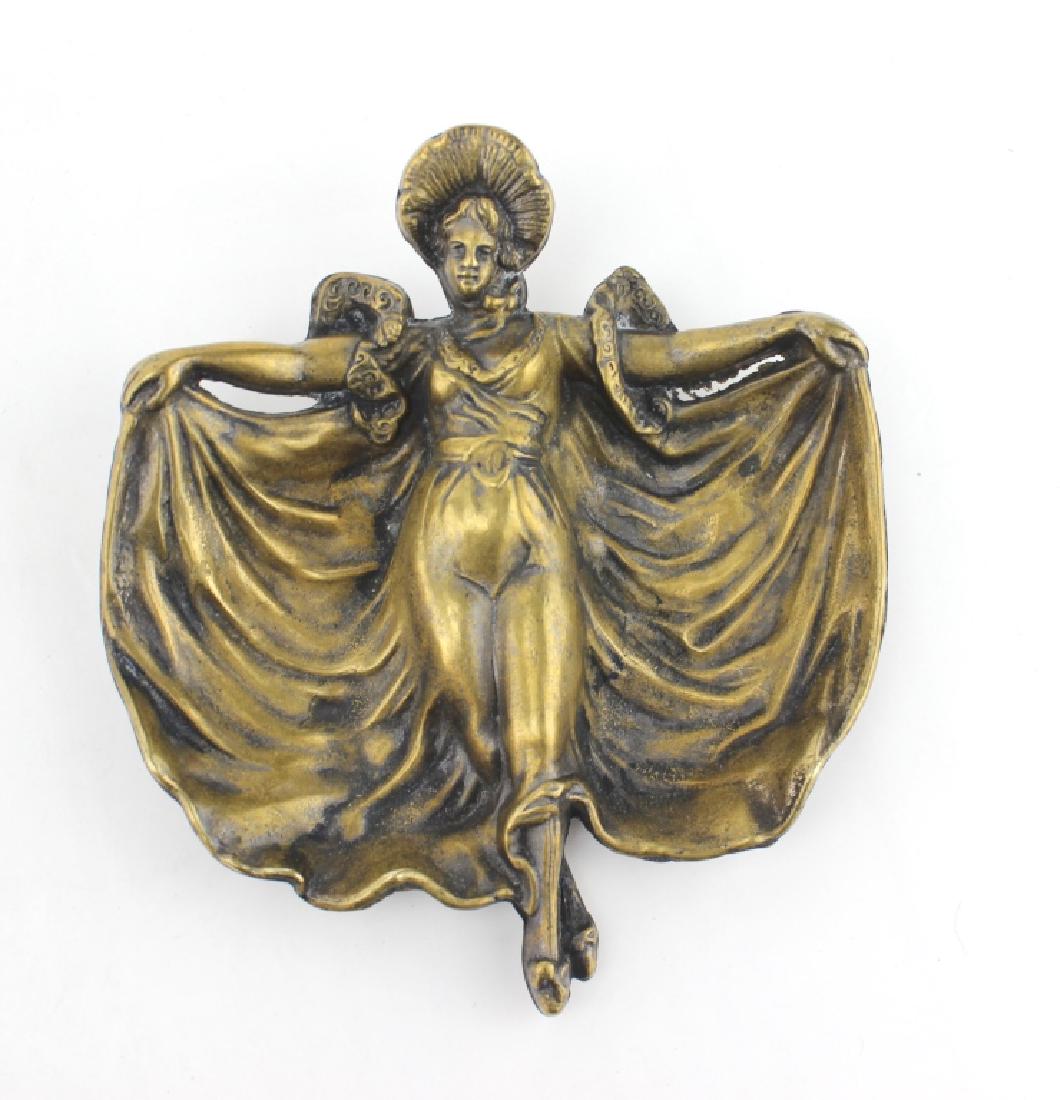 ANTIQUE BRASS ANGEL DESK TRAY: 6.5"X6"X1.5". Age wear.