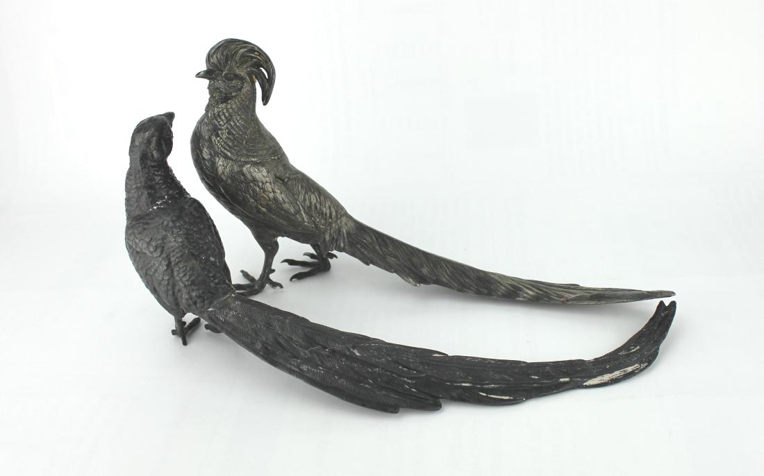 PAIR OF JENNING BROTHERS PHEASANT BIRDS: One silver plated bird marked with JB 2482 (14 inches in length), another bird measures 15 inches in Length.