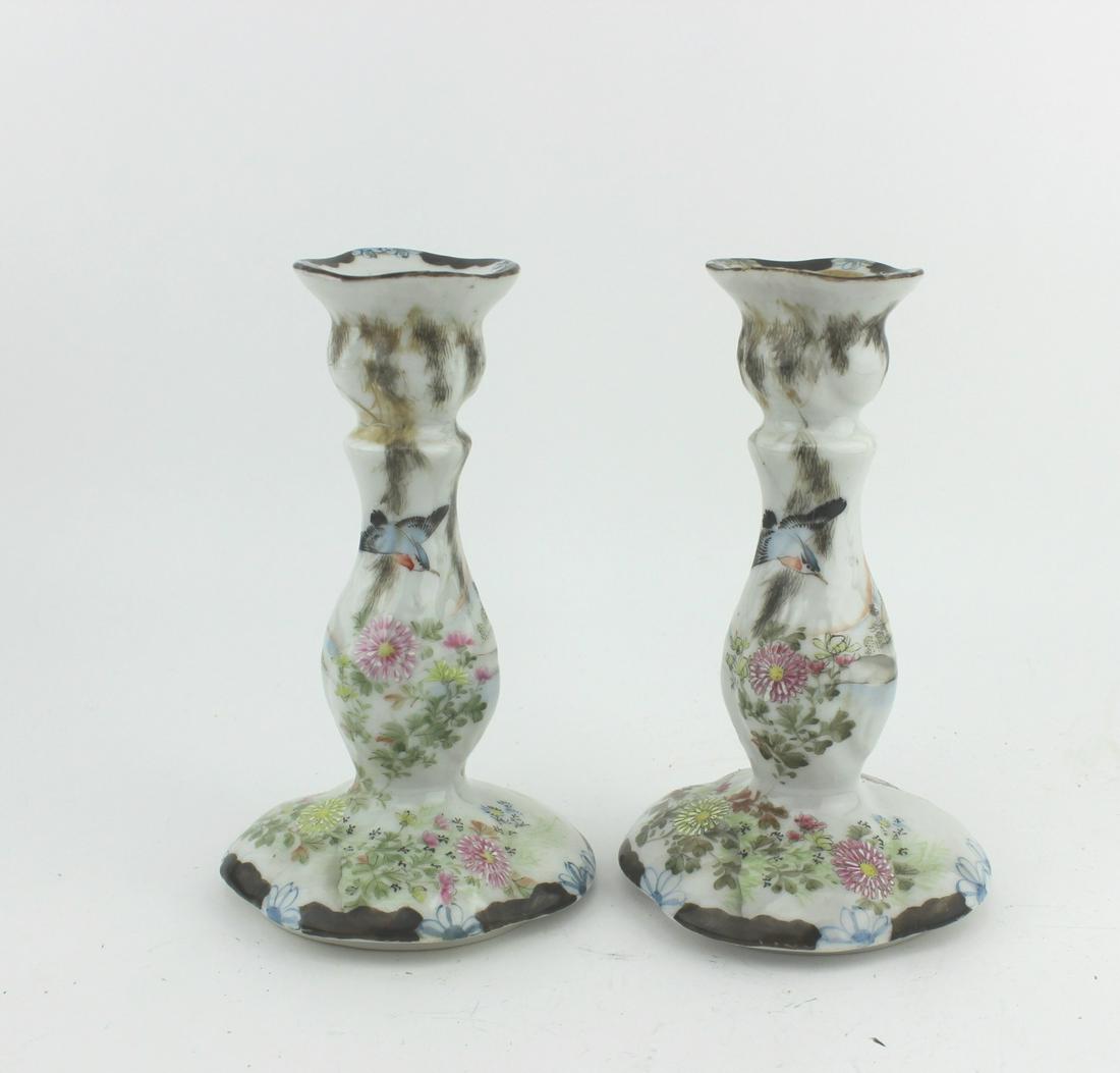 PAIR OF FAMILLE ROSE CANDLE HOLDERS (1 of 5)