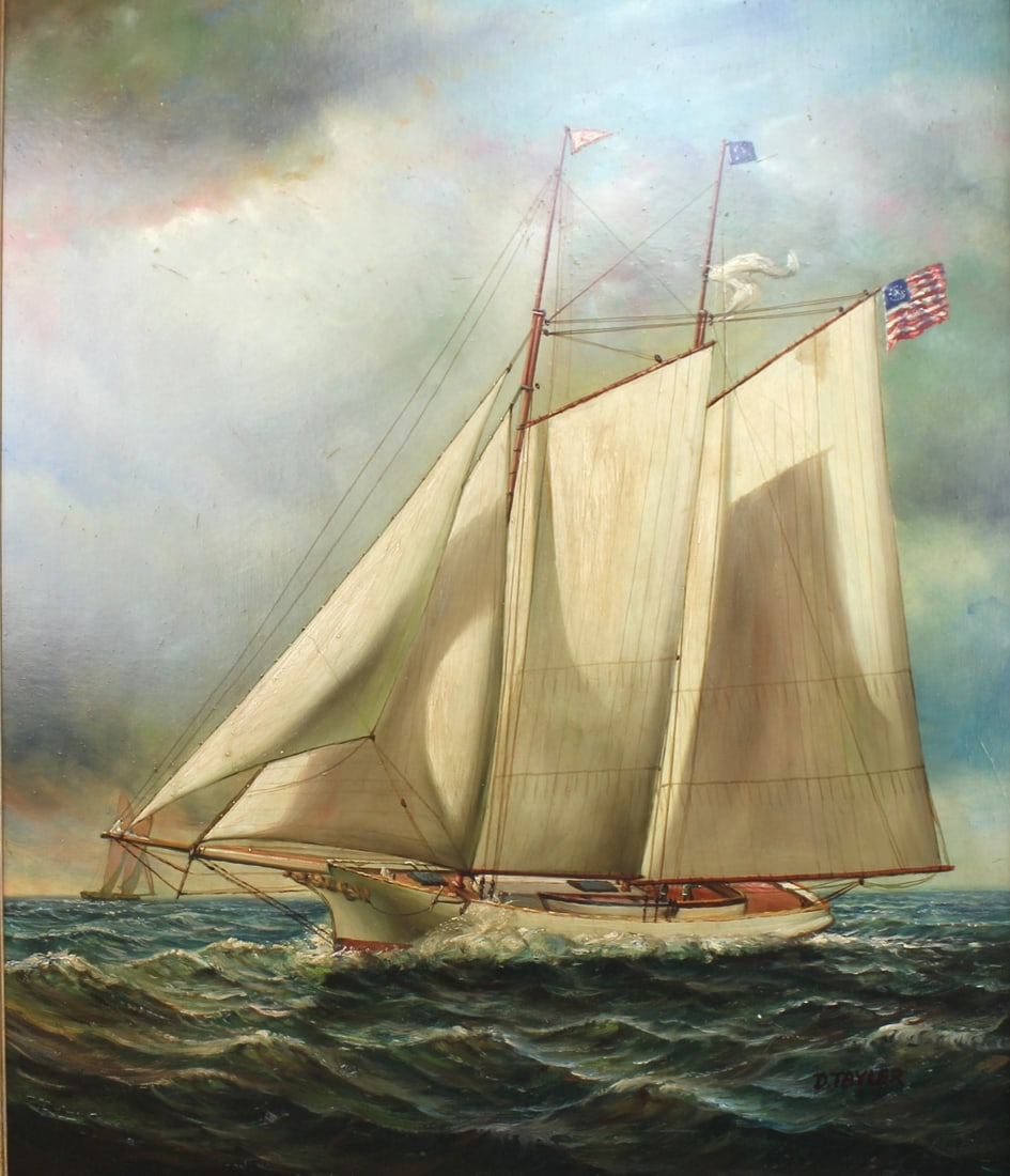 D. TAYLER. PORTRAIT OF A SCHOONER, OIL ON CANVAS (1 of 6)