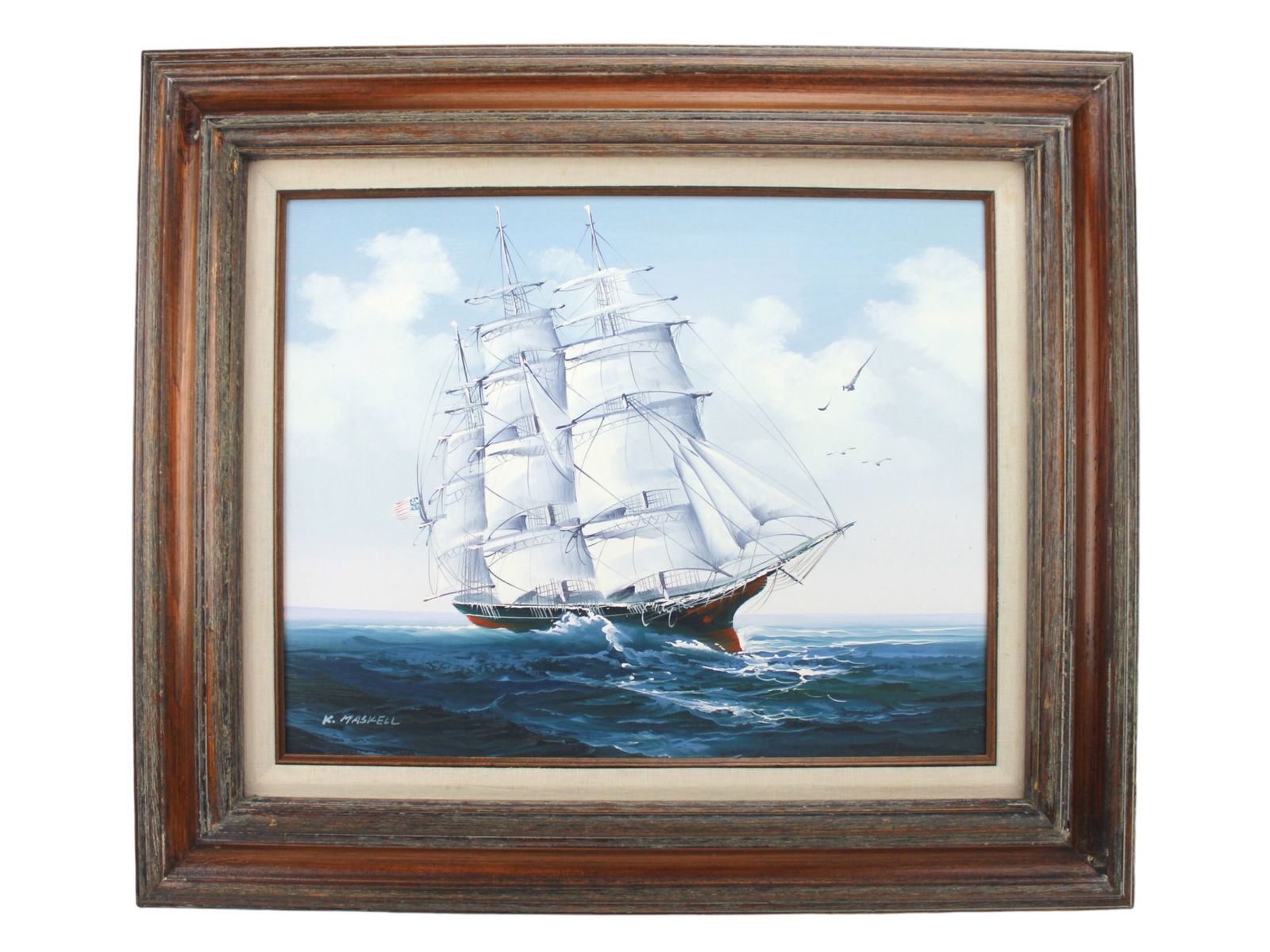 K. MASKELL. "CLIPPER SHIP". OIL ON CANVAS (1 of 4)