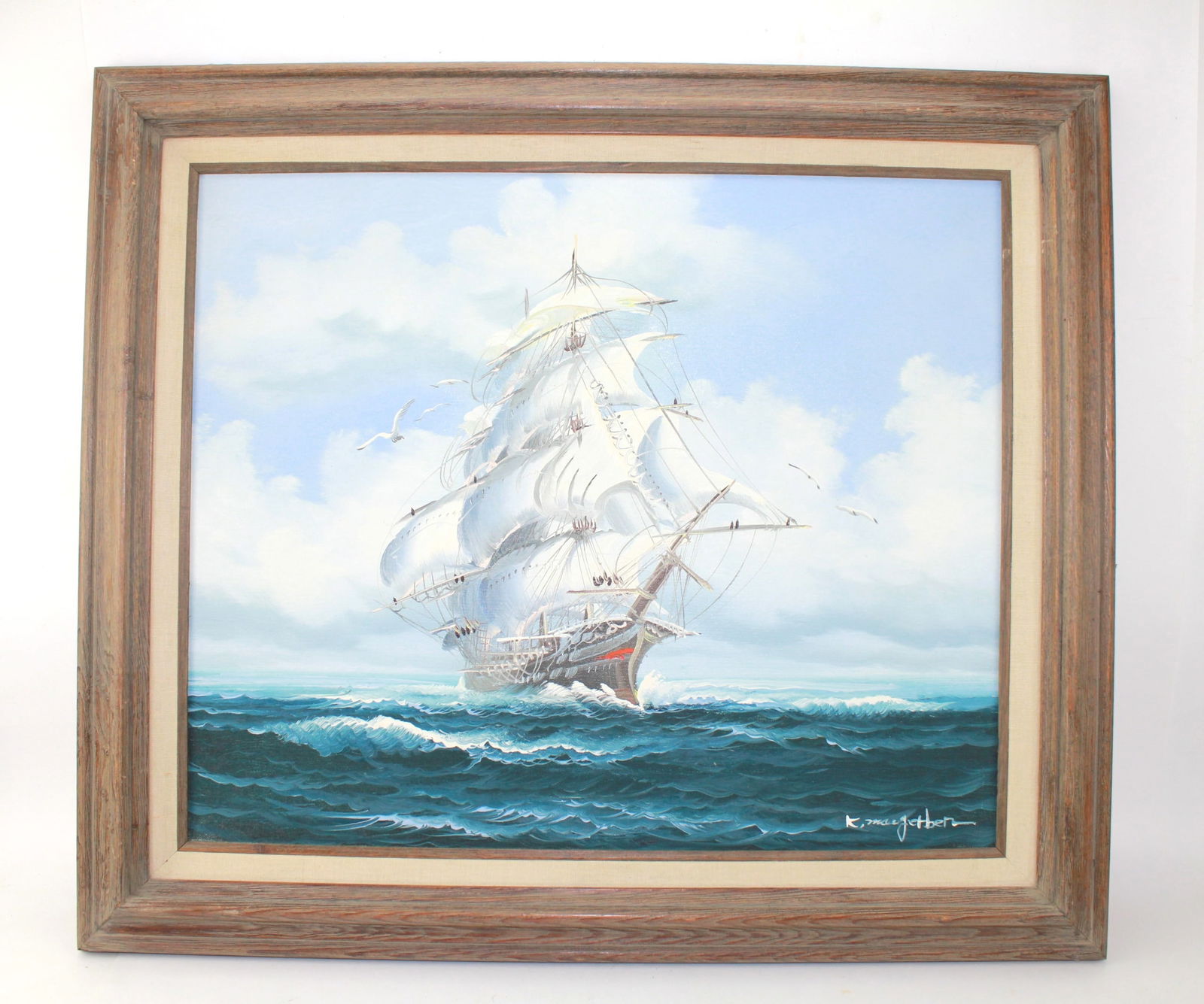 K. MACGERBEN. SAILING SHIP, OIL ON CANVAS (1 of 4)