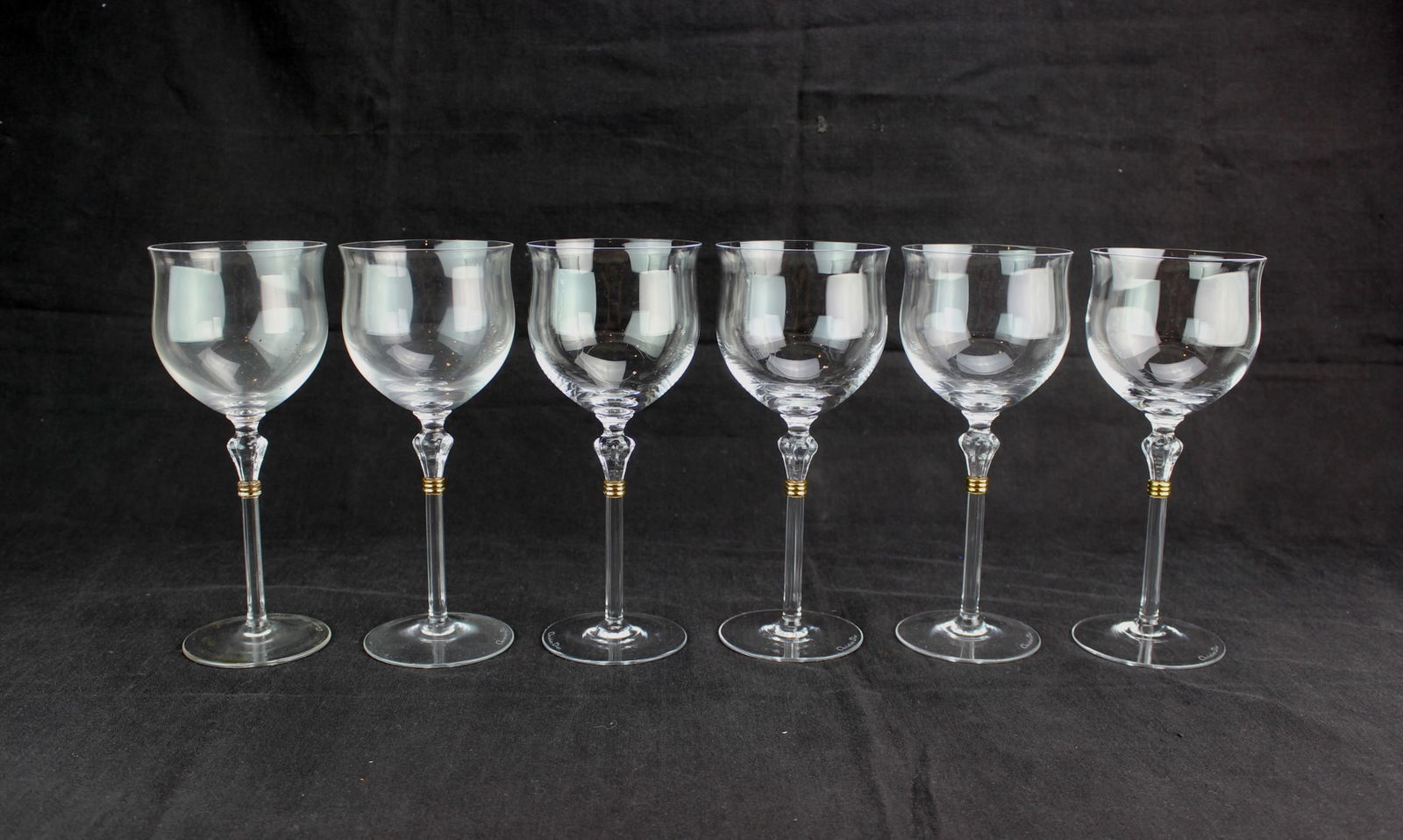 Six Christian Dior Bijoux Water Goblet Glasses: Dimensions: 8 3/8 in. (H) X 3 1/2 in. (D) each.